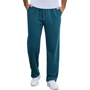 Men's Cotton Sweatpants Open Bottom Lounge Pants Lightweight Casual Jogger Pants